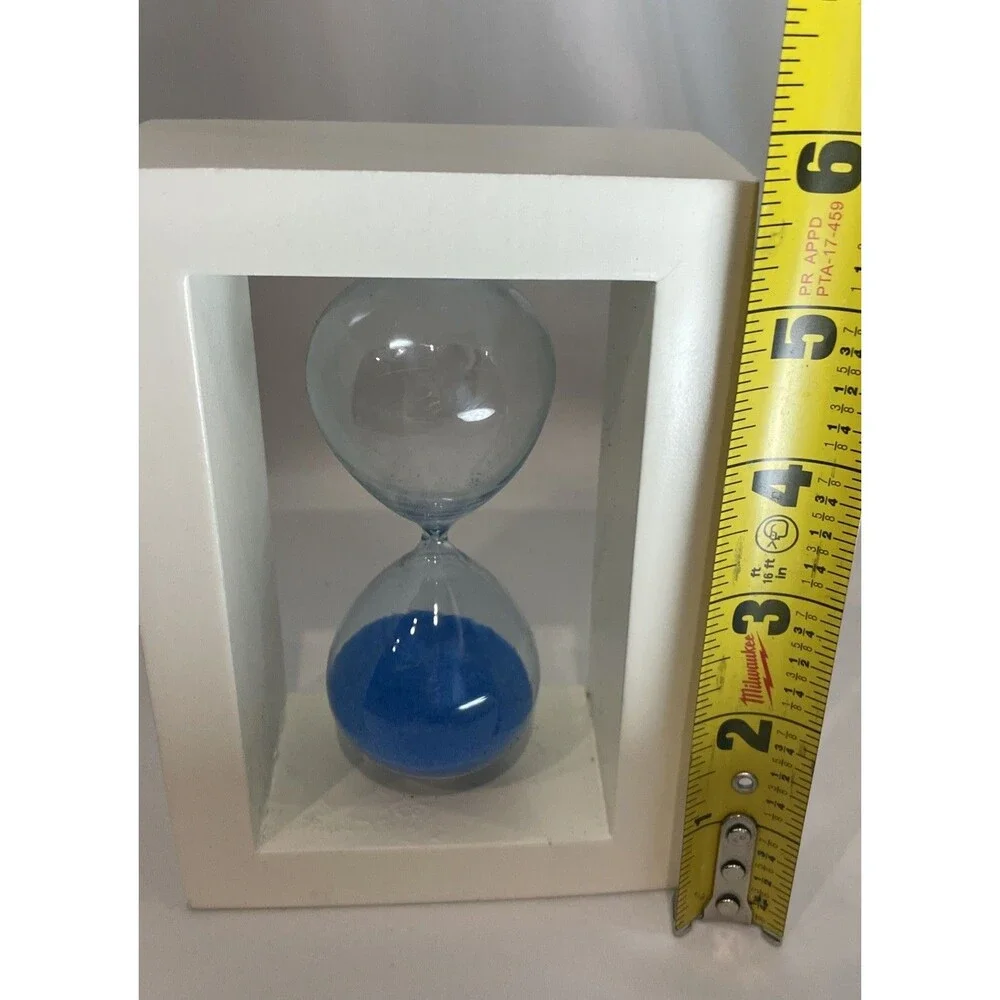 Vintage Blue Sand Timer Hourglass White Wood Frame Desk Kitchen Decor